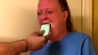 Naughty mouth washed out with soap