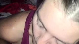 Big-Tits POV Blowjob by a Green-Eyed Amateur Brunette Babe